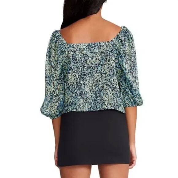 Steve Madden Ditsy Floral Chiffon Crinkle Blouse Balloon Sleeve Relaxed New 2X - Picture 2 of 10